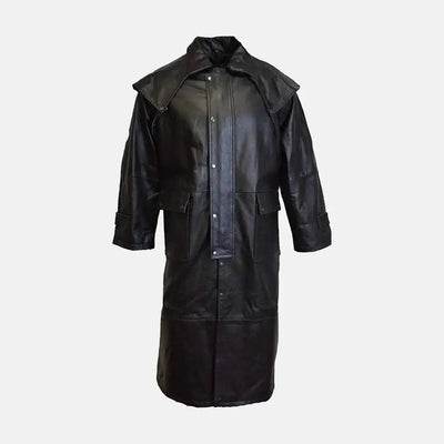 Arcane Envoy Black Leather Duster Coat Men