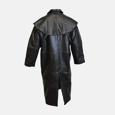 Arcane Envoy Black Leather Duster Coat Men