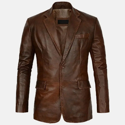 Ashen Timber Brown Leather Blazer