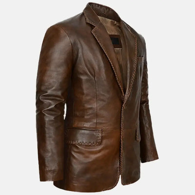 Ashen Timber Brown Leather Blazer