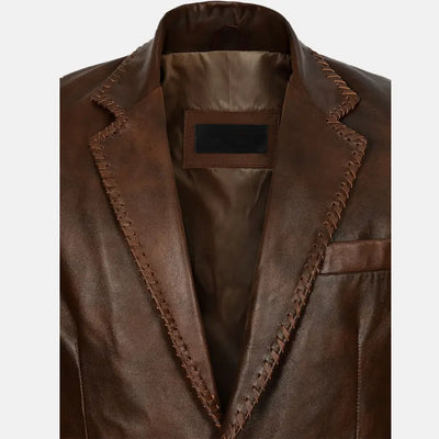 Ashen Timber Brown Leather Blazer