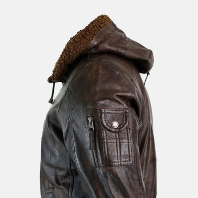 Bearskin Leather Jacket With Hoodie