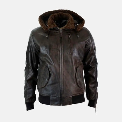 Bearskin Leather Jacket With Hoodie