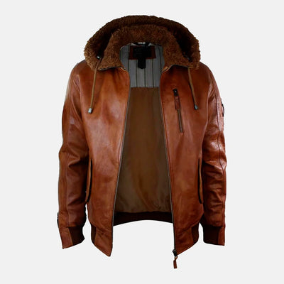 Bearskin Leather Jacket With Hoodie