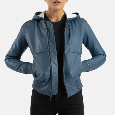 Cinnamon Hooded Leather Bomber Jacket for Women | Order Now