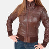 Cosmopolitan Leather Bomber Jacket for Women