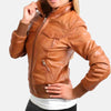 Cosmopolitan Leather Bomber Jacket for Women