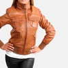 Cosmopolitan Leather Bomber Jacket for Women