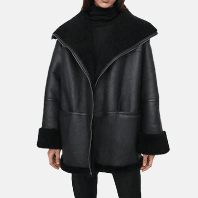 Furry Flair Leather Bomber Jacket for Women