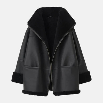 Furry Flair Leather Bomber Jacket for Women