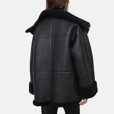 Furry Flair Leather Bomber Jacket for Women