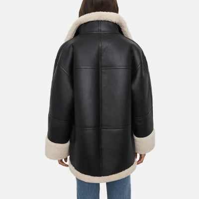 Furry Flair Leather Bomber Jacket for Women