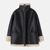 Furry Flair Leather Bomber Jacket for Women