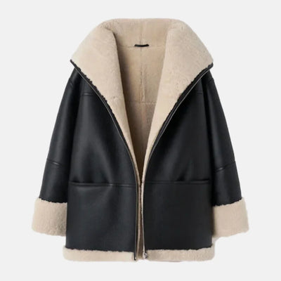 Furry Flair Leather Bomber Jacket for Women