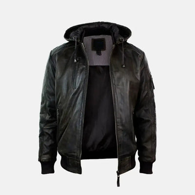 Ironhide Leather Bomber Jacket With Removable Hood