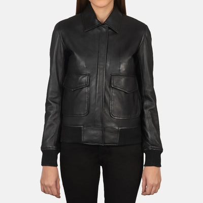 Ivy League Leather Bomber Jacket for Women