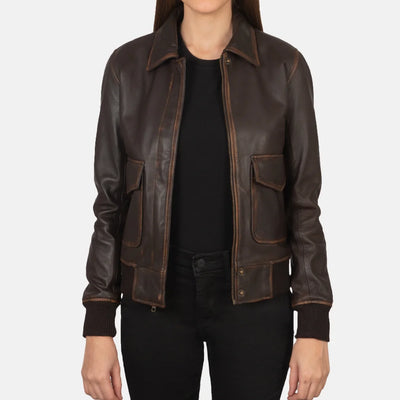 Ivy League Leather Bomber Jacket for Women