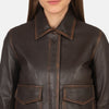 Ivy League Leather Bomber Jacket for Women