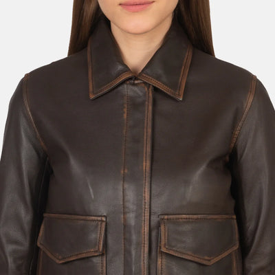 Ivy League Leather Bomber Jacket for Women