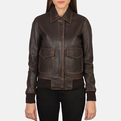 Ivy League Leather Bomber Jacket for Women