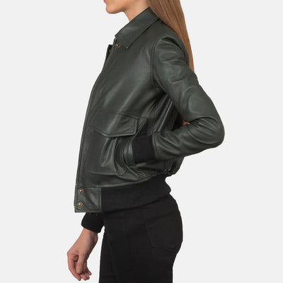 Ivy League Leather Bomber Jacket for Women