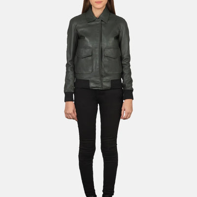 Ivy League Leather Bomber Jacket for Women