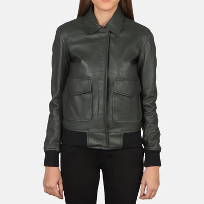 Ivy League Leather Bomber Jacket for Women