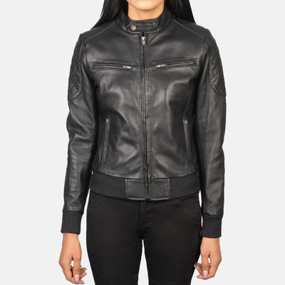 Metro Varsity Leather Bomber Jacket for Women