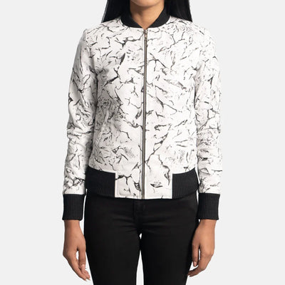 Mia Black White Leather Bomber Jacket for Women