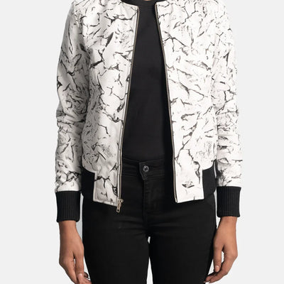 Mia Black White Leather Bomber Jacket for Women