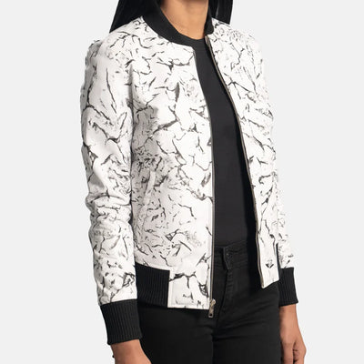 Mia Black White Leather Bomber Jacket for Women