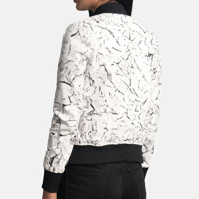 Mia Black White Leather Bomber Jacket for Women