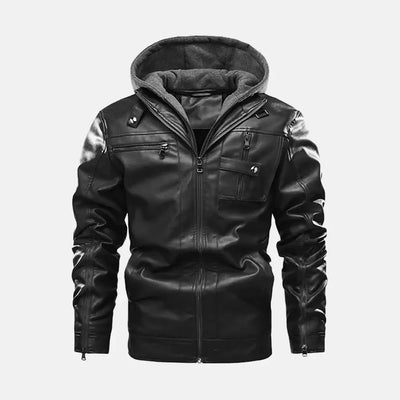 Shooting Star Mens Leather Jacket with Hood