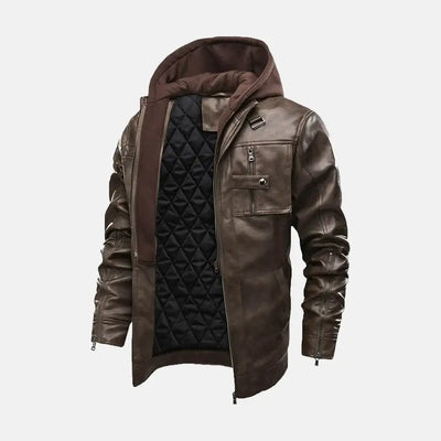 Shooting Star Mens Leather Jacket with Hood