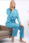 Silk Print Shadadow stripe loungewear-turquoise