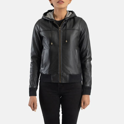 Snug Fit Leather Bomber Jacket for Women