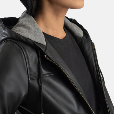 Snug Fit Leather Bomber Jacket for Women