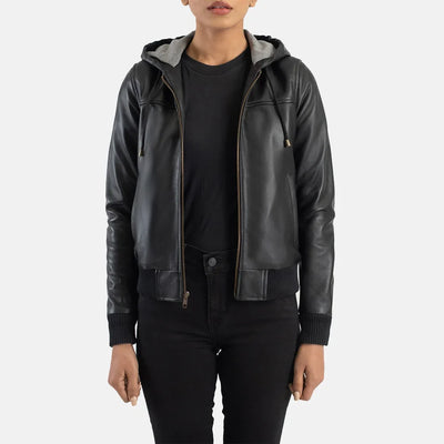 Snug Fit Leather Bomber Jacket for Women