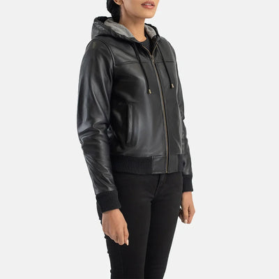 Snug Fit Leather Bomber Jacket for Women