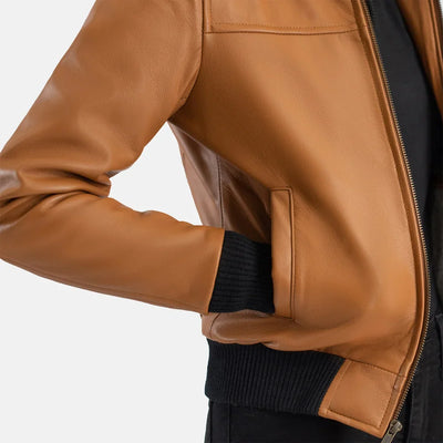 Snug Fit Leather Bomber Jacket for Women