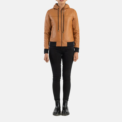 Snug Fit Leather Bomber Jacket for Women