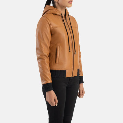 Snug Fit Leather Bomber Jacket for Women