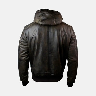 Traverse Leather Bomber Jacket With Removable Hood